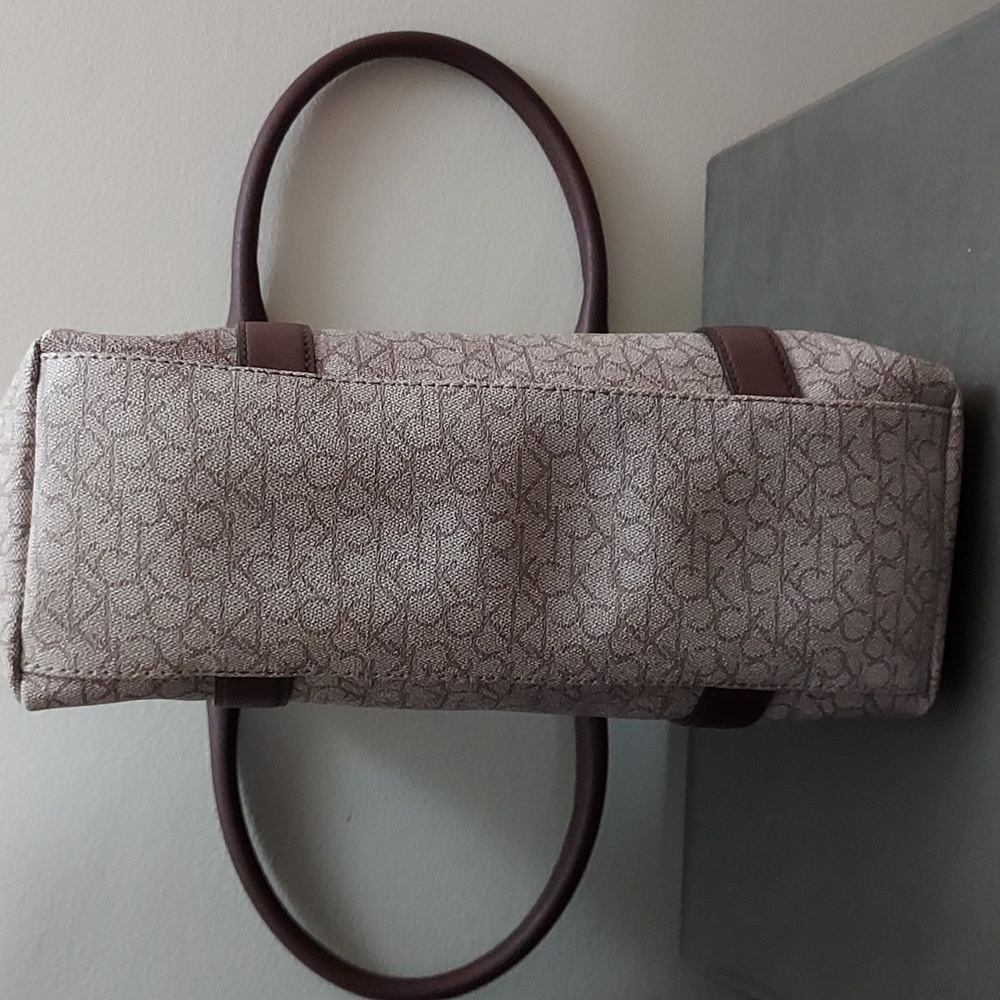 Calvin Klein Beige and Brown Monogram Satchel Bag - Picture 7 of 7